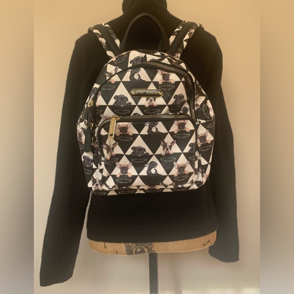BETSY JOHNSON checkered design with adorable French bulldogs ladies backpackNWOT - Picture 1 of 8